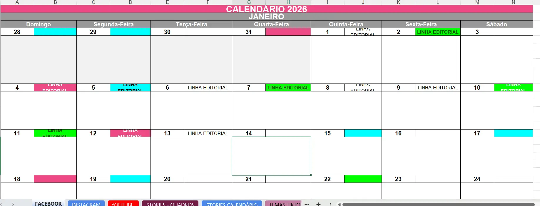 Calendário editorial